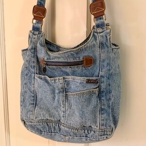 SOLD
Riders by Lee Light Blue Denim Shoulder Bag with Brown Trim